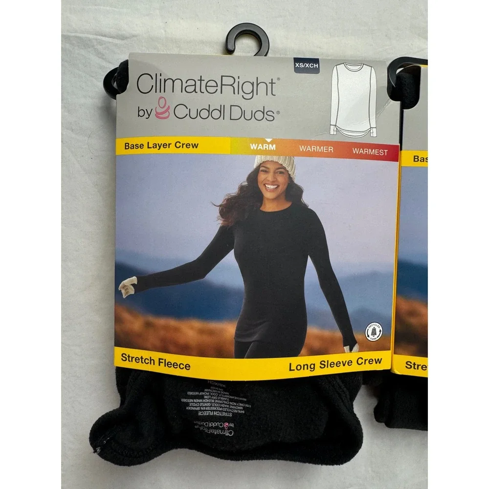 ClimateRight by Cuddl‎ Duds Womens Stretch Fleece Base Layer Set Black XS New